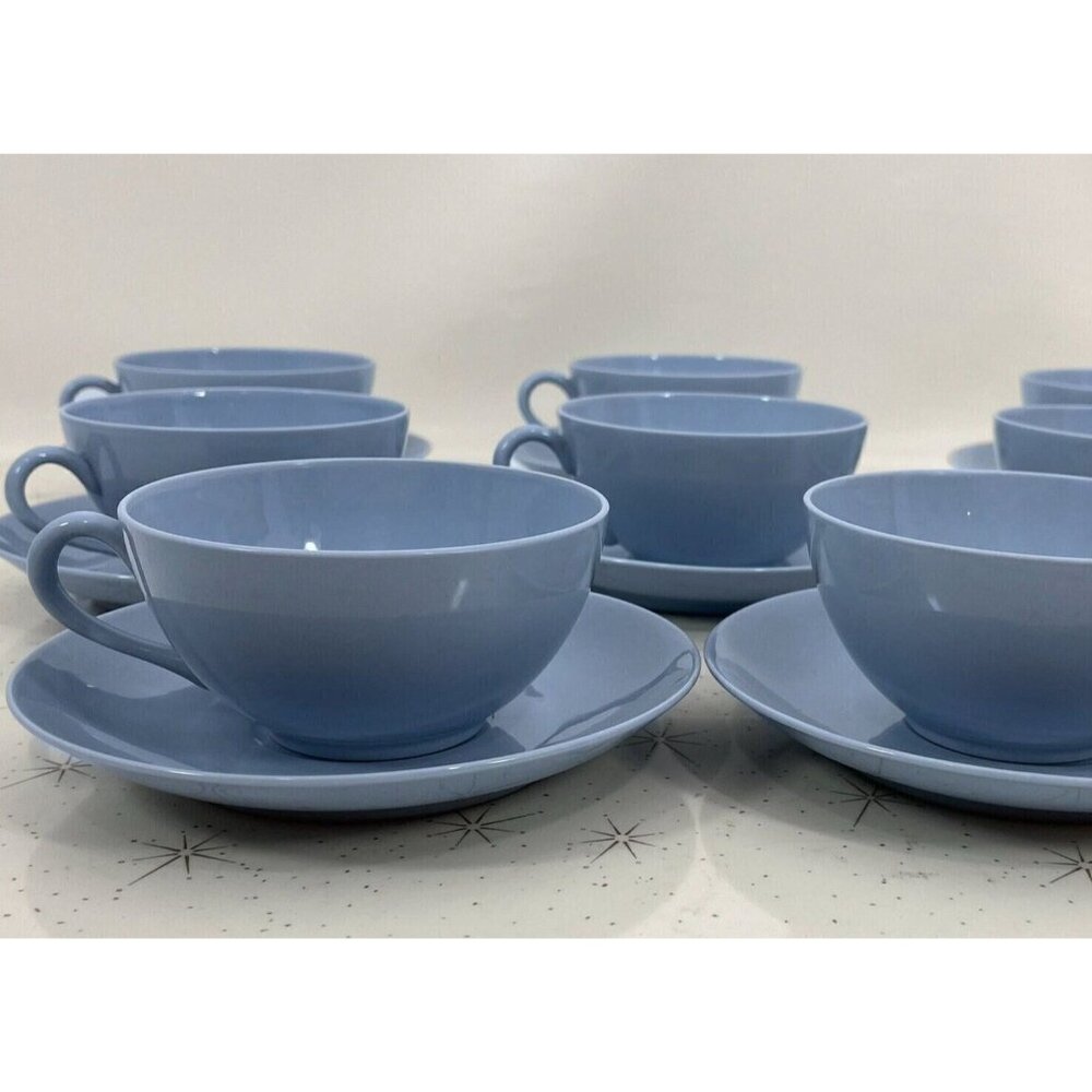 Vintage Swiss Langenthal cups & saucers, Robin egg blue porcelain, coffee for 2